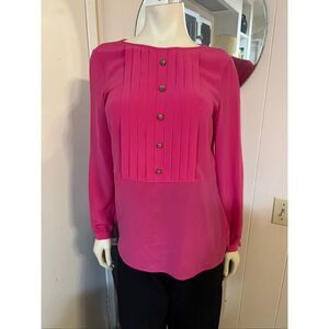 Luisa Spagnoli Italy Pink100% Silk Pleat Front Pullover Blouse S